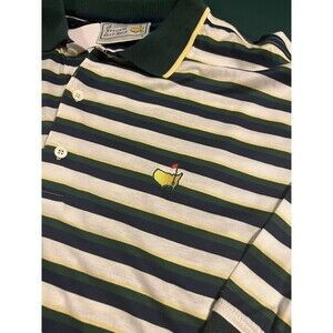 VINTAGE The Masters Striped Golf Polo Shirt LARGE Augusta OFFICIAL Merch PGA LIV
